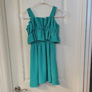Vibrant Teal Ruffled Kids Dress